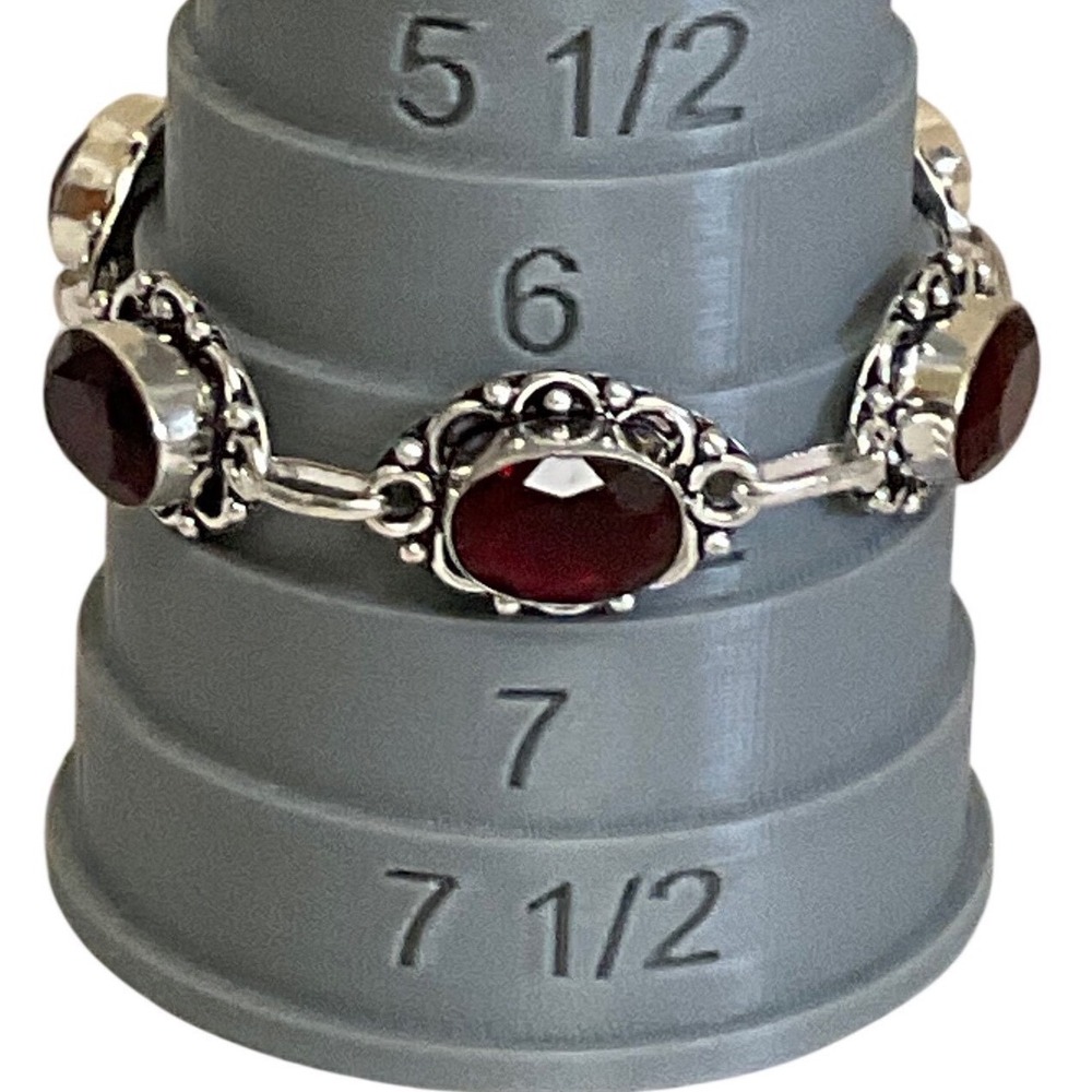 Sterling Silver Bracelet with Faceted Red Cabochons Adjustable 6.5 to 7" - Picture 8 of 9